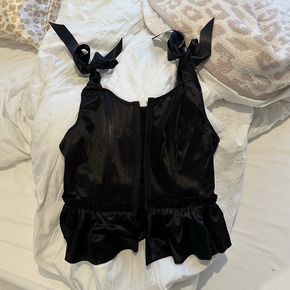 Dolls Kill Tops - Dolls Kill Black Satin Tie-Strap Blouse
